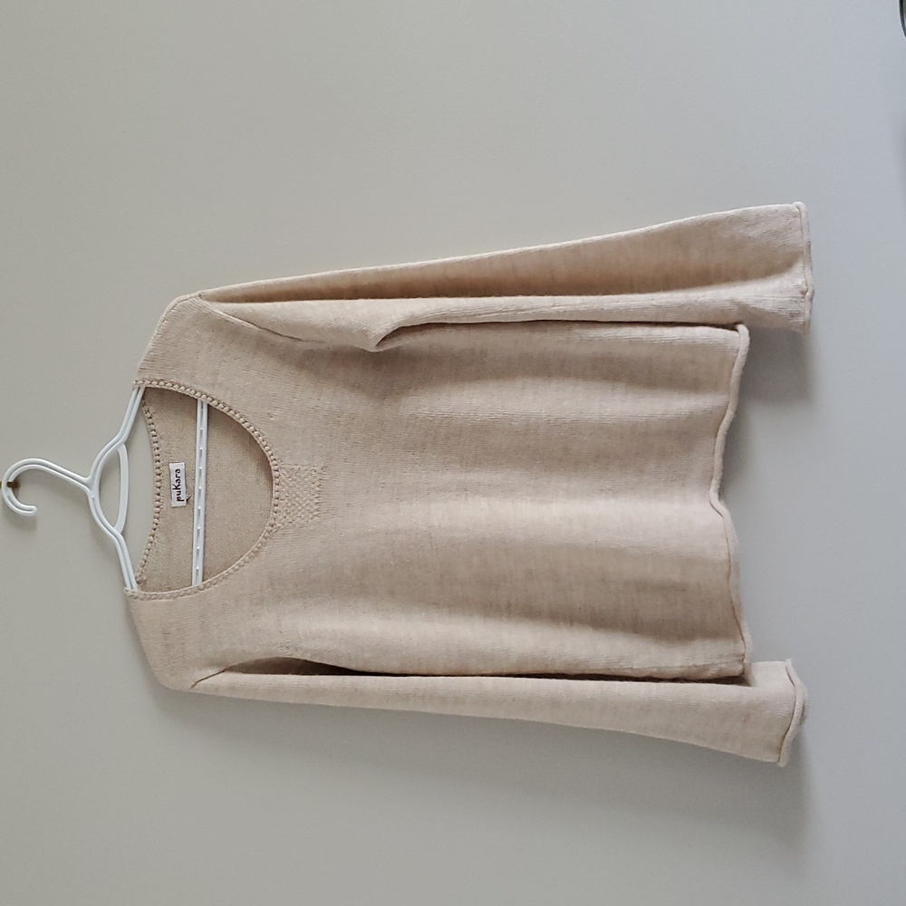 Pukara Pulover Beige Knit Soft Alpaca Blend Boho Sweater With Flare Sleeves S